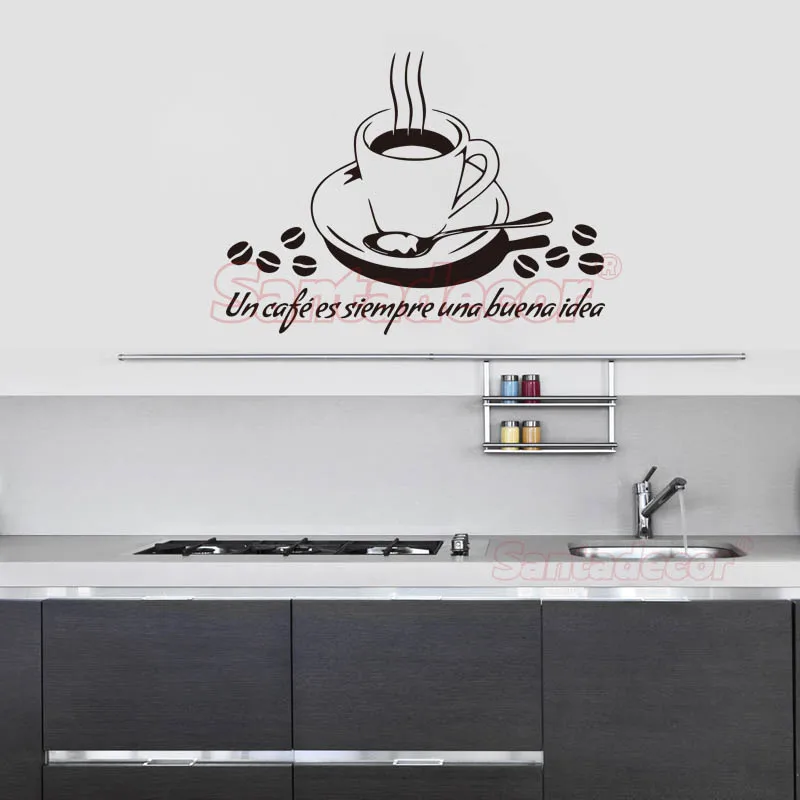 Stickers Muraux Un Cafe Es Siempre Una Buena Idea Vinyl Decals Wall Art Posters For Coffee Shop Home Decor House Decoration