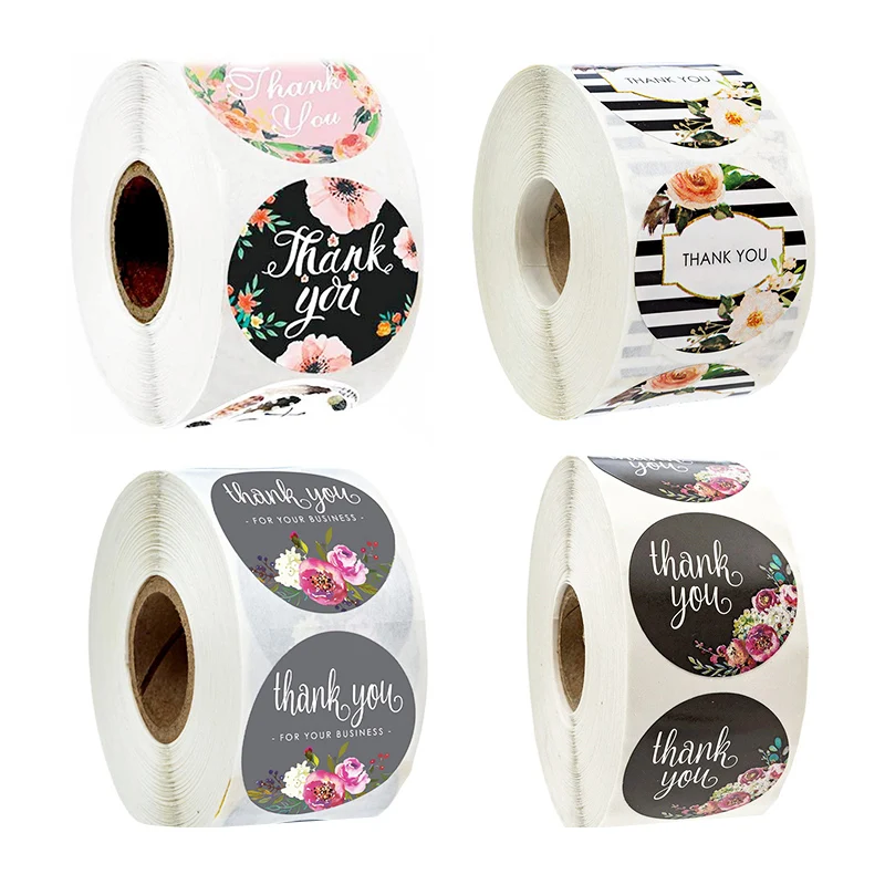 Rollo de pegatinas de agradecimiento florales redondas para álbum de recortes, etiquetas de sello de paquete, pegatina personalizada, decoración de boda, 500 Uds.