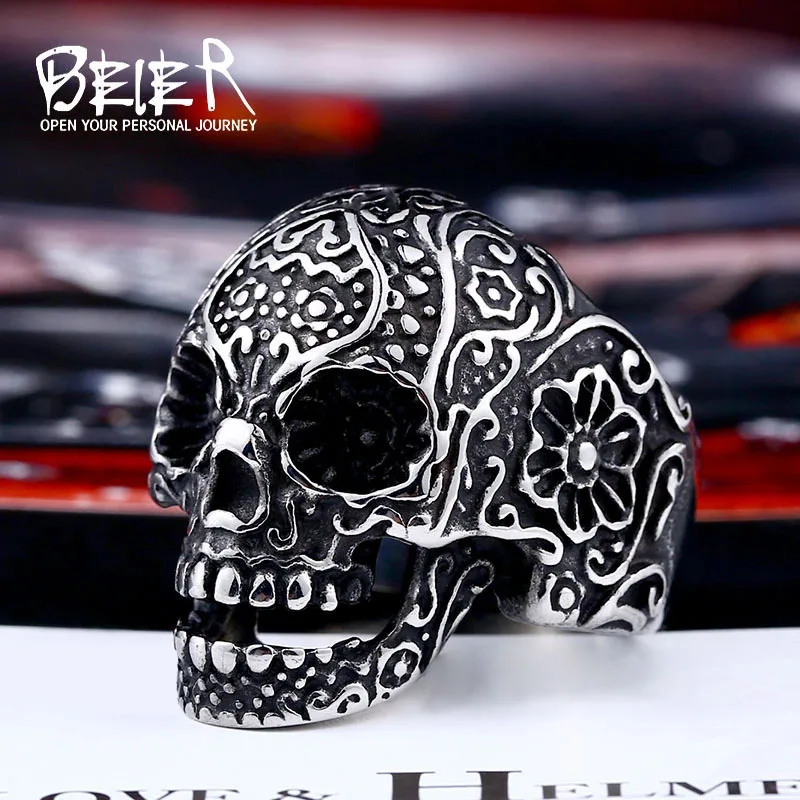 Beier new store 316L Stainless Steel  high quality Drop Ship A variety of Skull Big Punk Biker Ring fashion jewelry LLBR8-414R