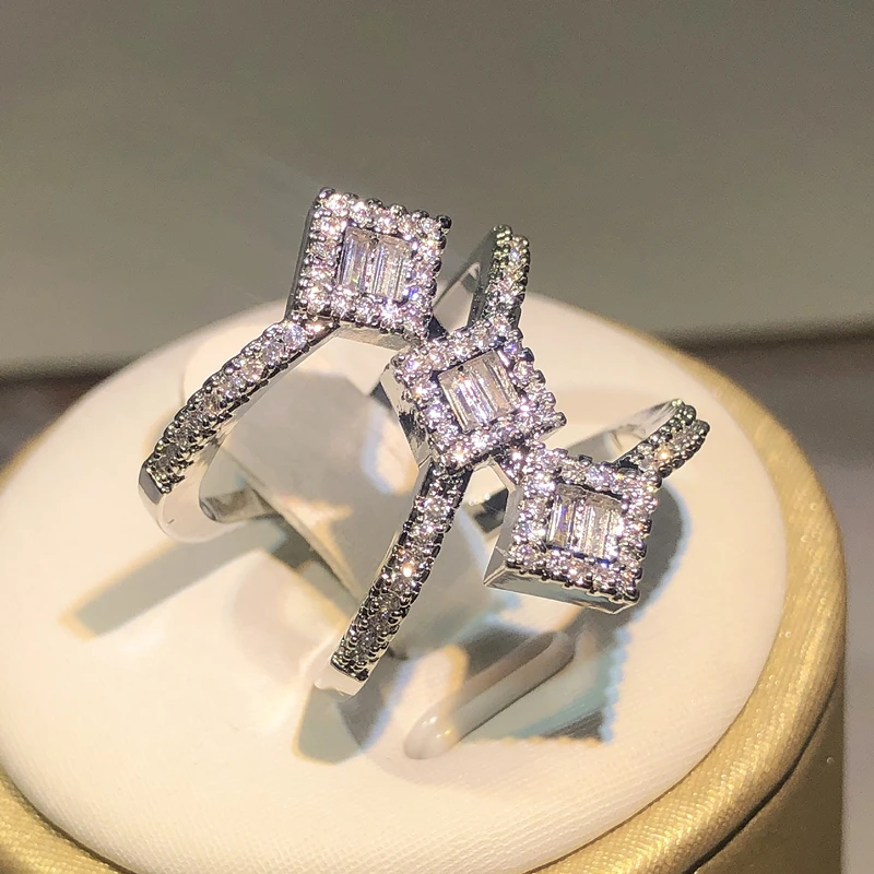 Anillos de circonia cúbica de plata 925 para mujer, joyería de compromiso nupcial, accesorios para mujer, anillo de dedo completo
