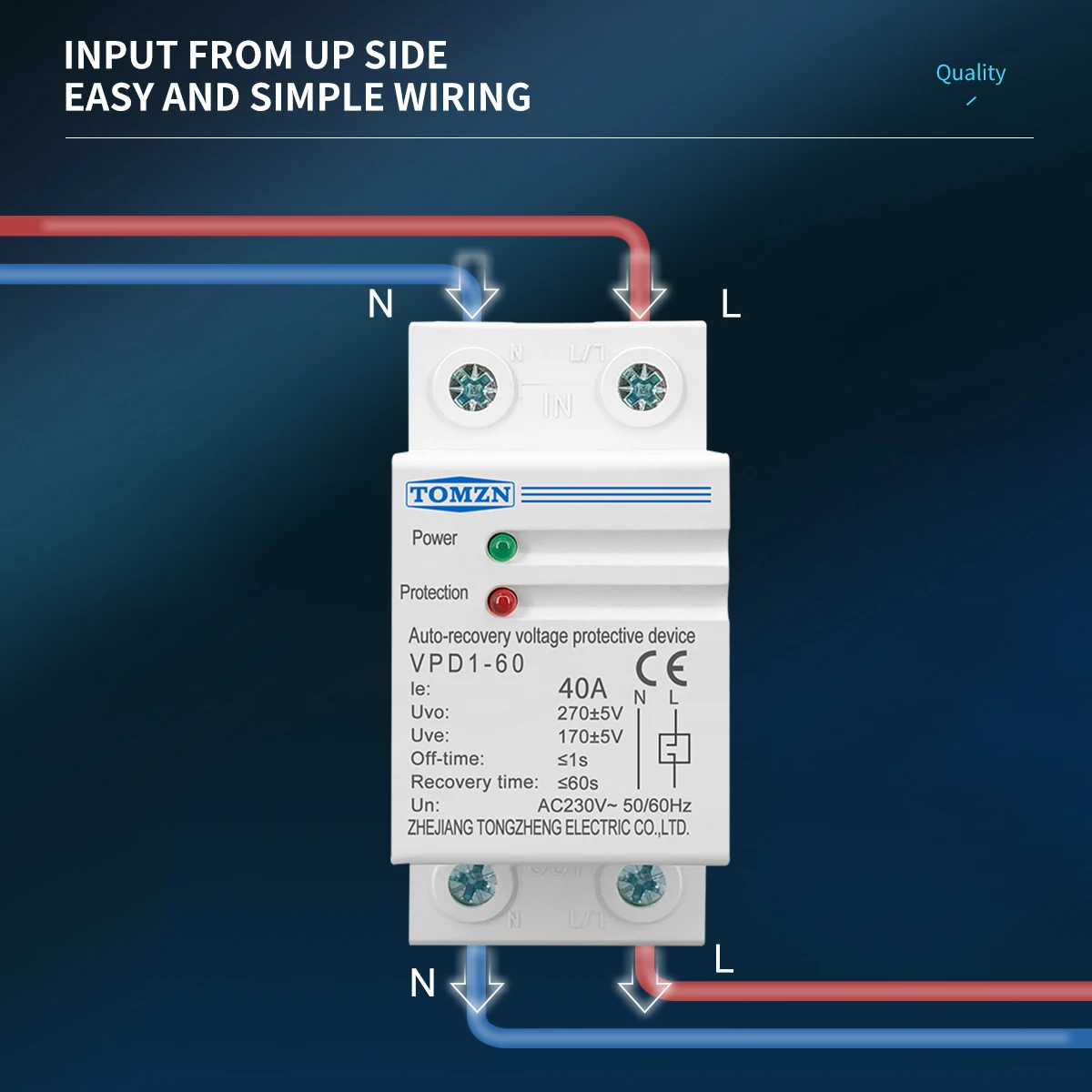 40A 230V Din rail automatic recovery reconnect over voltage and under voltage protective device protector protection relay