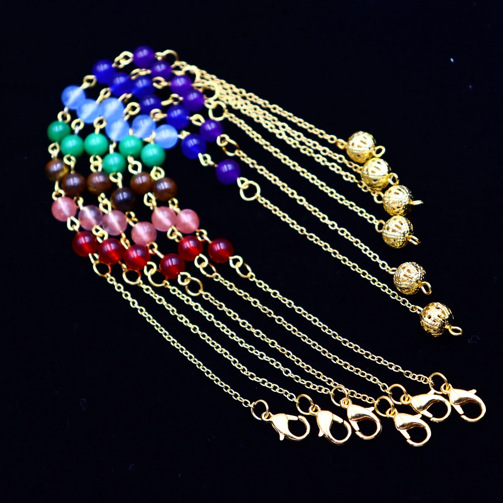 (10 Strand/lot)Reiki Pendulum Chain 7 Chakra Gem Stone Beads Chain Accessories Colorful Healing Charms Jewelry Wholesale