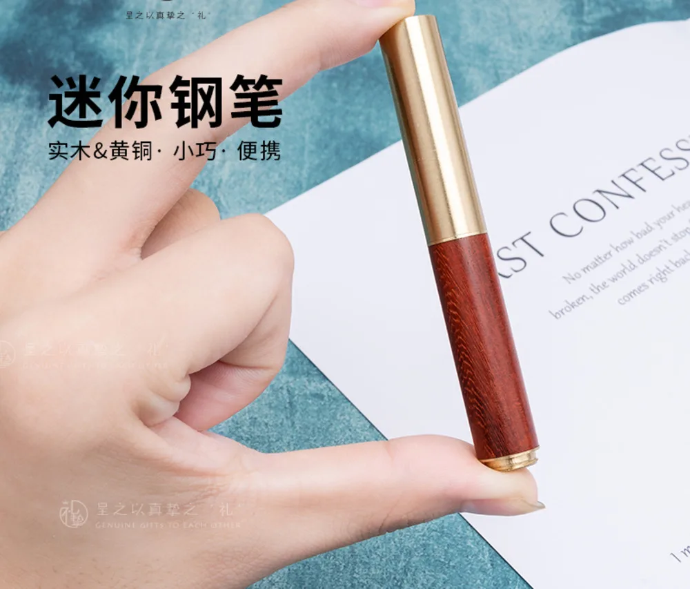 Brass Sandalwood  Mini Pocket Short Fountain Pen Calligraphy Practice Pen  Business Gift Creative Gift Pen 0.58mm