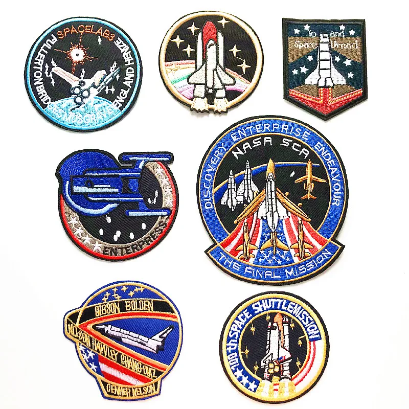 Space Airplane Rockets Patches Embroidered Iron On Embroidered Sew on Applique Logo Patch Stripe Badges For Clothes Bag DIY