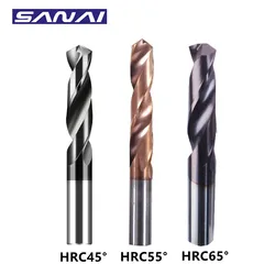 SANAI-Broca De Carboneto De Tungstênio, Broca De Torção, Ferramentas De Perfuração De Torno CNC, Bits De Metalurgia, HRC45 °, HRC55 °, HRC65 °, 1mm - 20mm