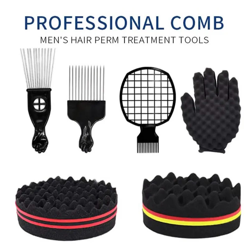 

Afro Dirty Braid Comb Hair Twist Up Comb Curly Perm Perforated Curly Sponge Wave Rolls Gloves Hairdressing Tools for Women Men