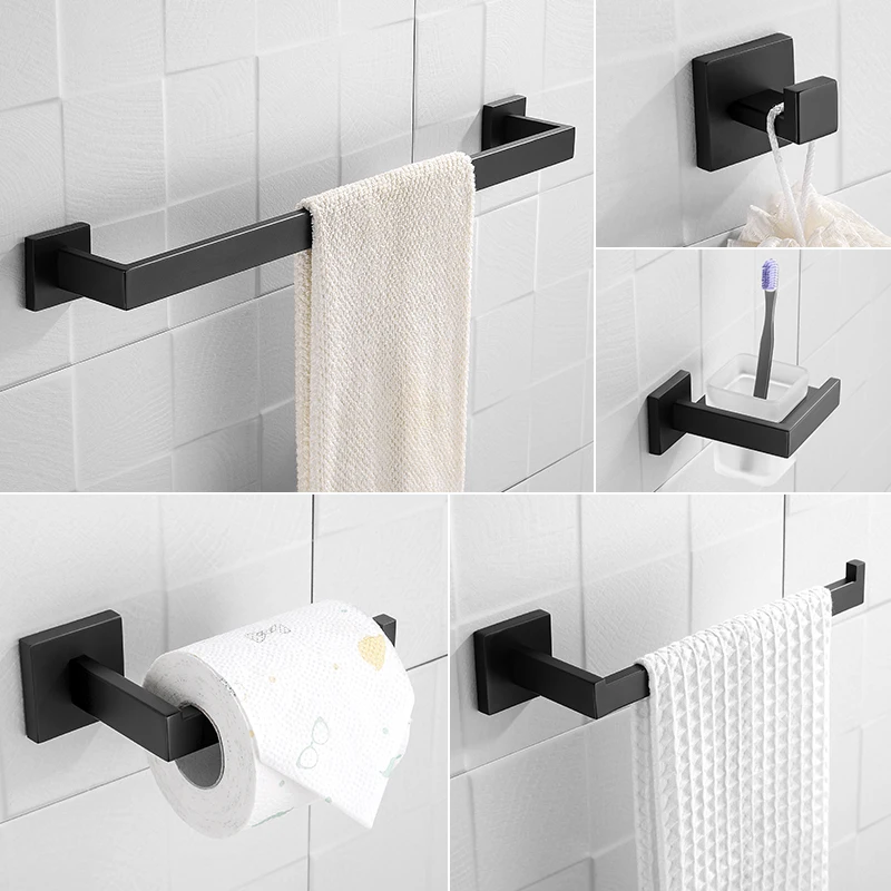 Matte Black Bathroom Hardware Set Towel Bar Set Hand Towel Holder Toilet Paper Holder Facilities Hardware 304 Stainless Steel