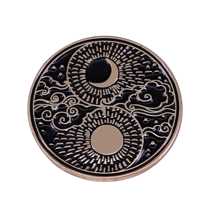 Sun Moon Cloud Stars Yinyang Brooch oriental style Badge celestia and luna Enamel pin Round Jewelry