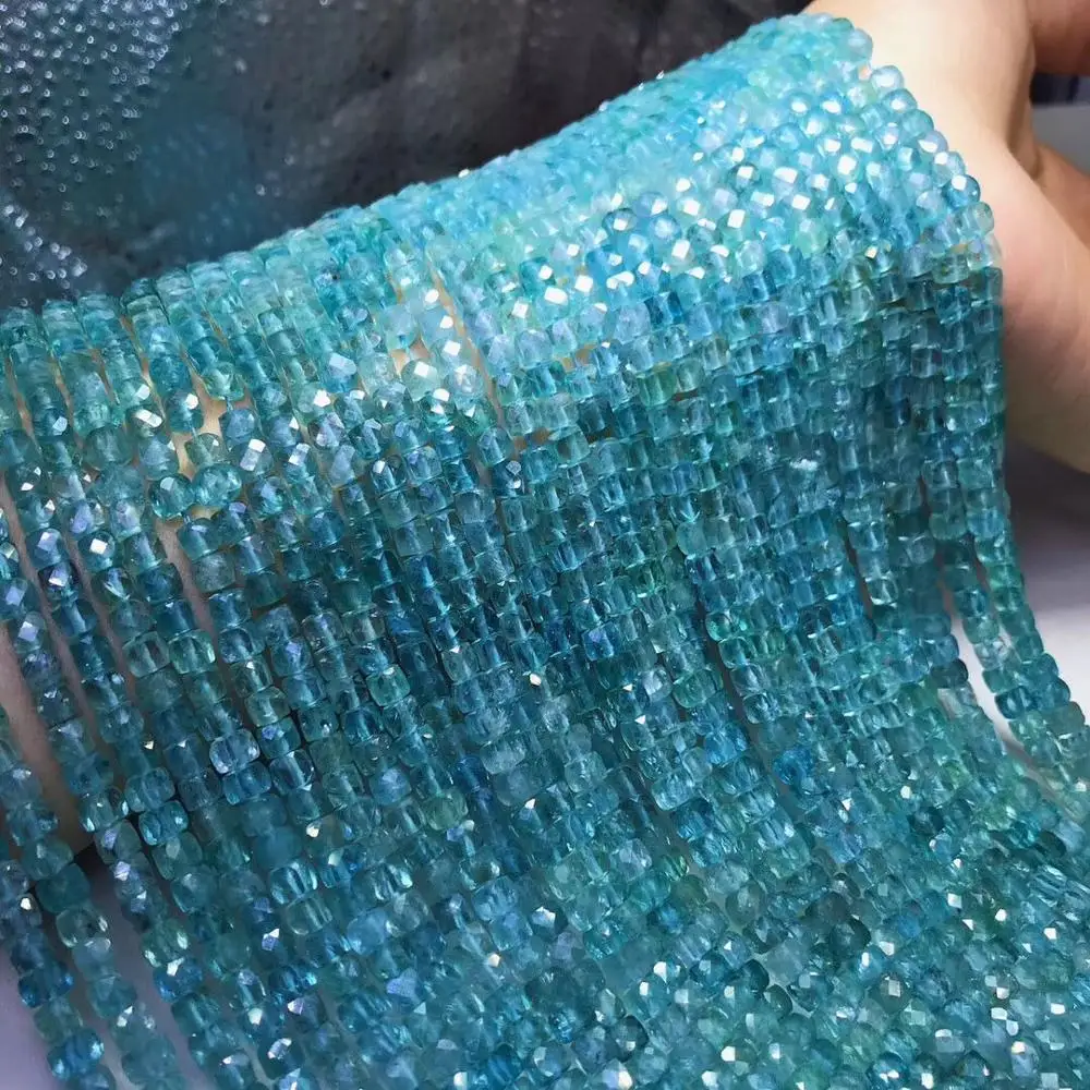 

APATITE LIIGHT BLUE loose beads square faceted nature for making jewelry necklace 14inch FPPJ wholesale