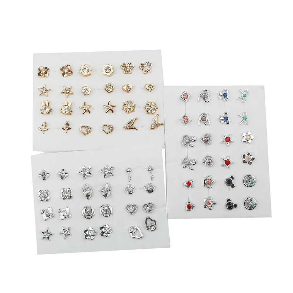 12Pairs Randomly Gold Silver Color Women Small Plastic Stud Earrings Sets For Girl Bowknot Flower Heart Star Broncos Jewelry