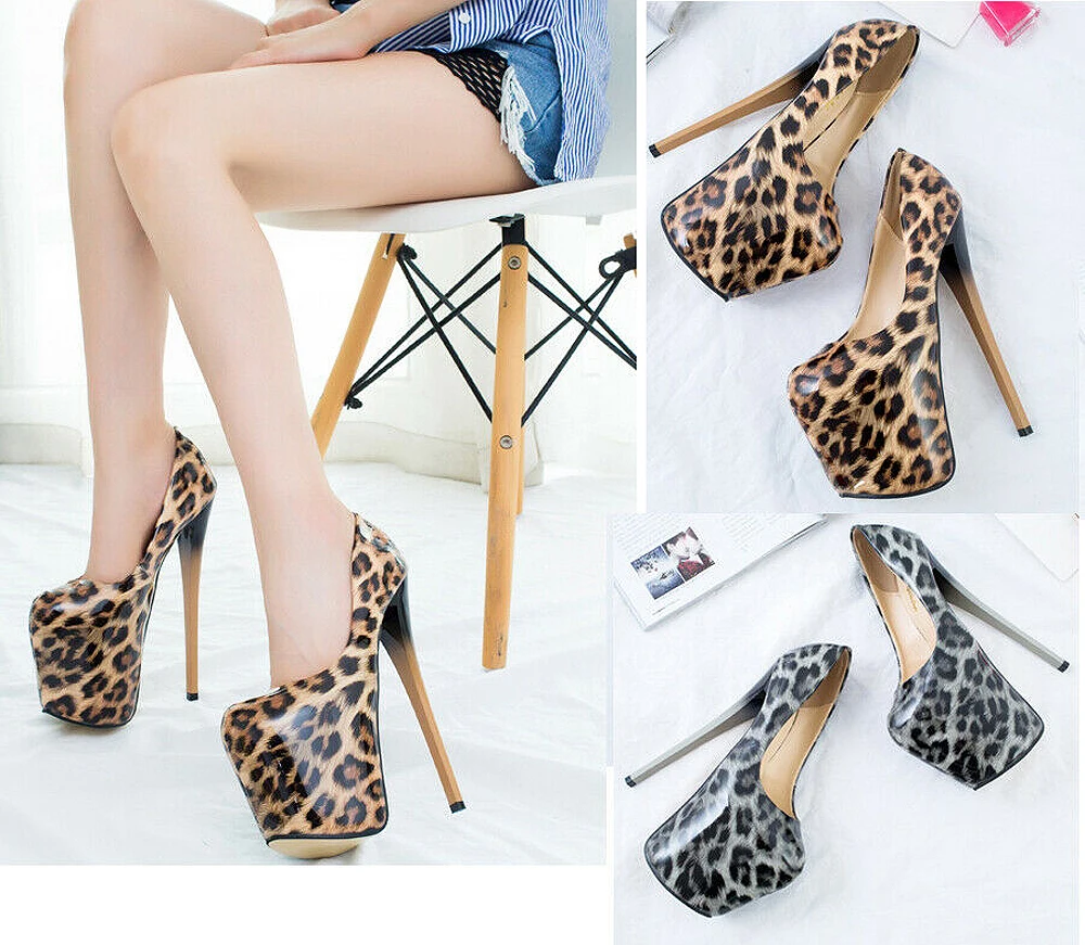 

19 cm Super High Leopard Print Platform Heels 35-50 Trans Queer Pumps Crossdresser Drag Queen Stiletto Party Costume Lady Shoes