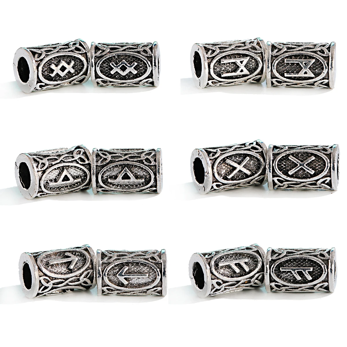 5pcs Designs Viking Runes Set Loose Beads Spacer Beads Fit Beards or Hair TIWAZ TYR Sol rune Odal Futhark Rune DIY Jewelry