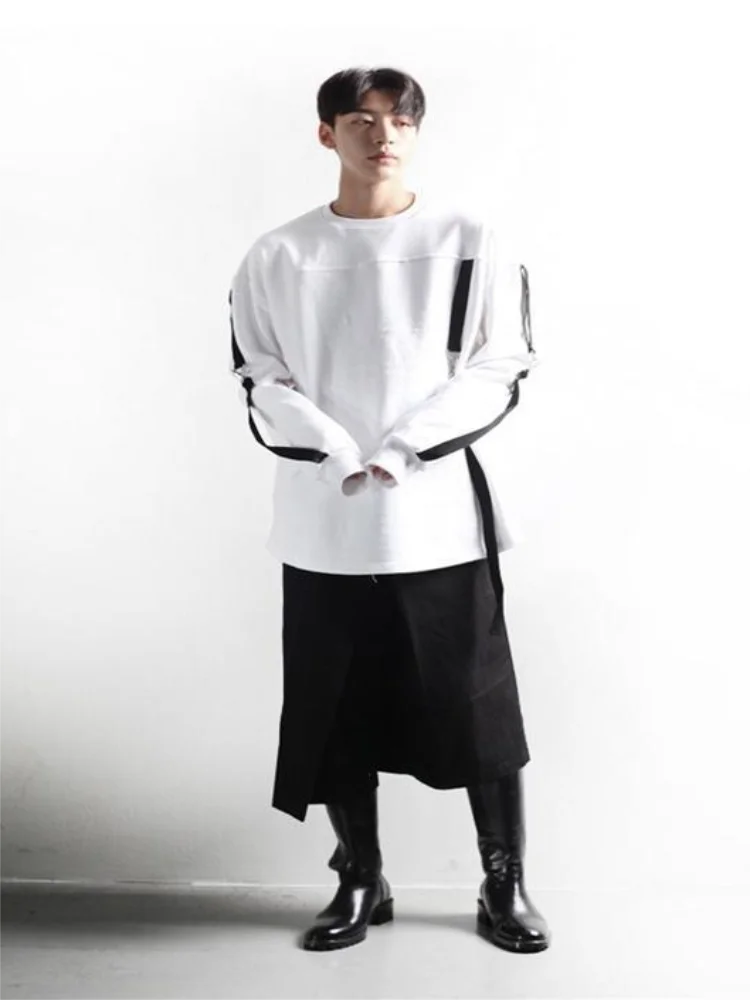 

Men's Long Sleeve Hoodie Spring And Autumn New Personality Ribbon Design Casual Versatile Round Collar Loose Large Size Hoodie