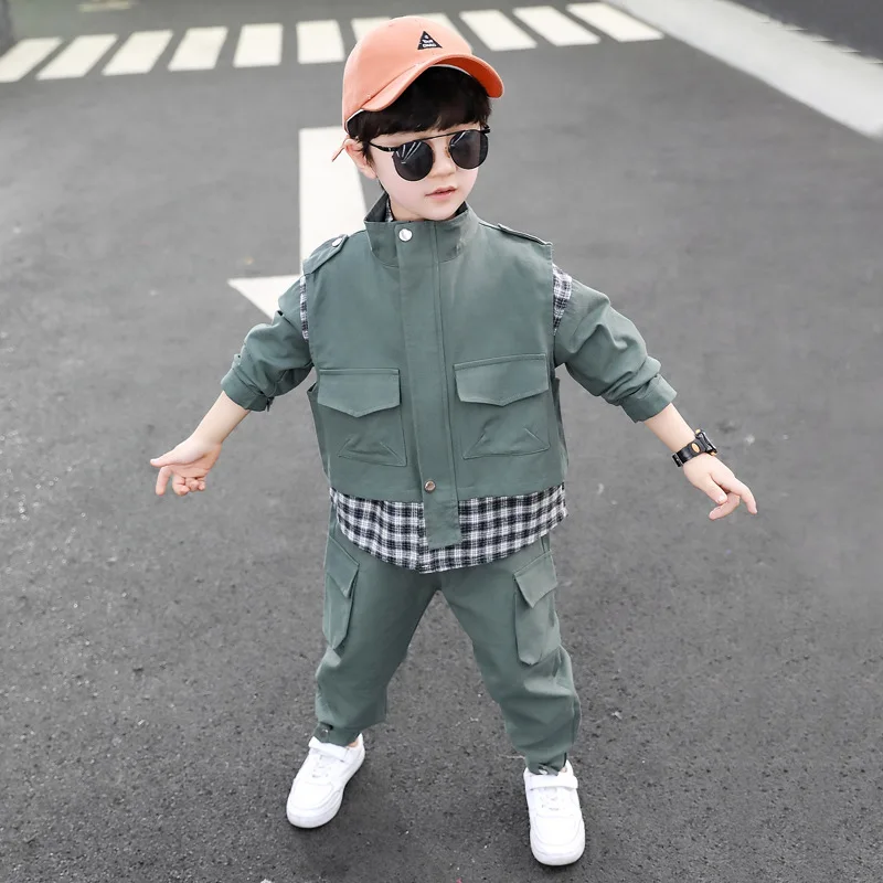 Loose Spring Autumn Children\'s Clothes Set Boys Vest +Blouse + Pants 3pcs/Set Kids Costume Teenage Girl Clothing High Quality