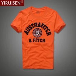 YIRUISEN 100% pamuklu kısa kollu T gömlek erkek marka giyim mektubu aplike tasarım erkek yaka moda üst Tees holistik