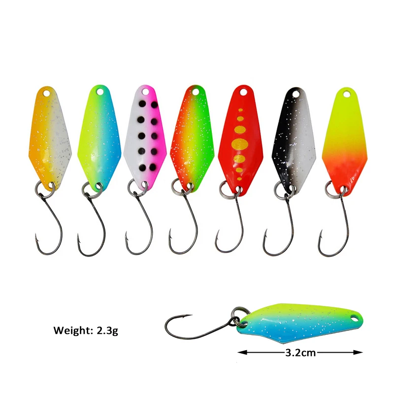 7pcs/Lot 3.2cm 2.3g Metal Spoon Trout Fishing Lure Freshwater Pesca Dohna Artificial Hard Bait Peche Leurre Spinner Trout Jig