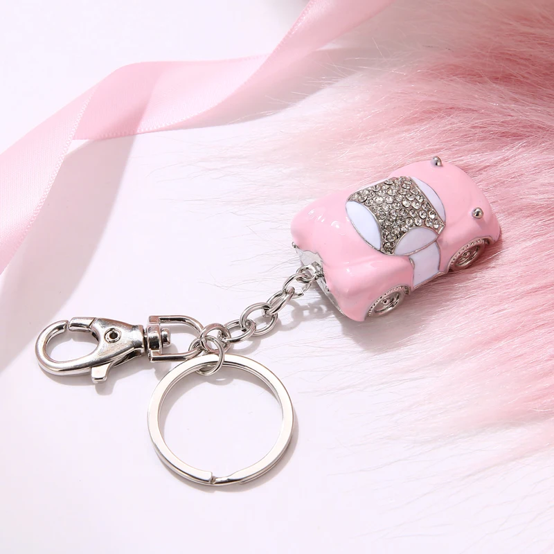 Fashion cute pink painting oil point drill car keychaim Christmas birthday gift free shipping