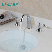 KEMAIDI Bathroom 3 Pieces Faucet Set Deck Mounted Chrome Stream Double Handles Bathroom Bathtub Basin Sink Mixer Tap Faucet