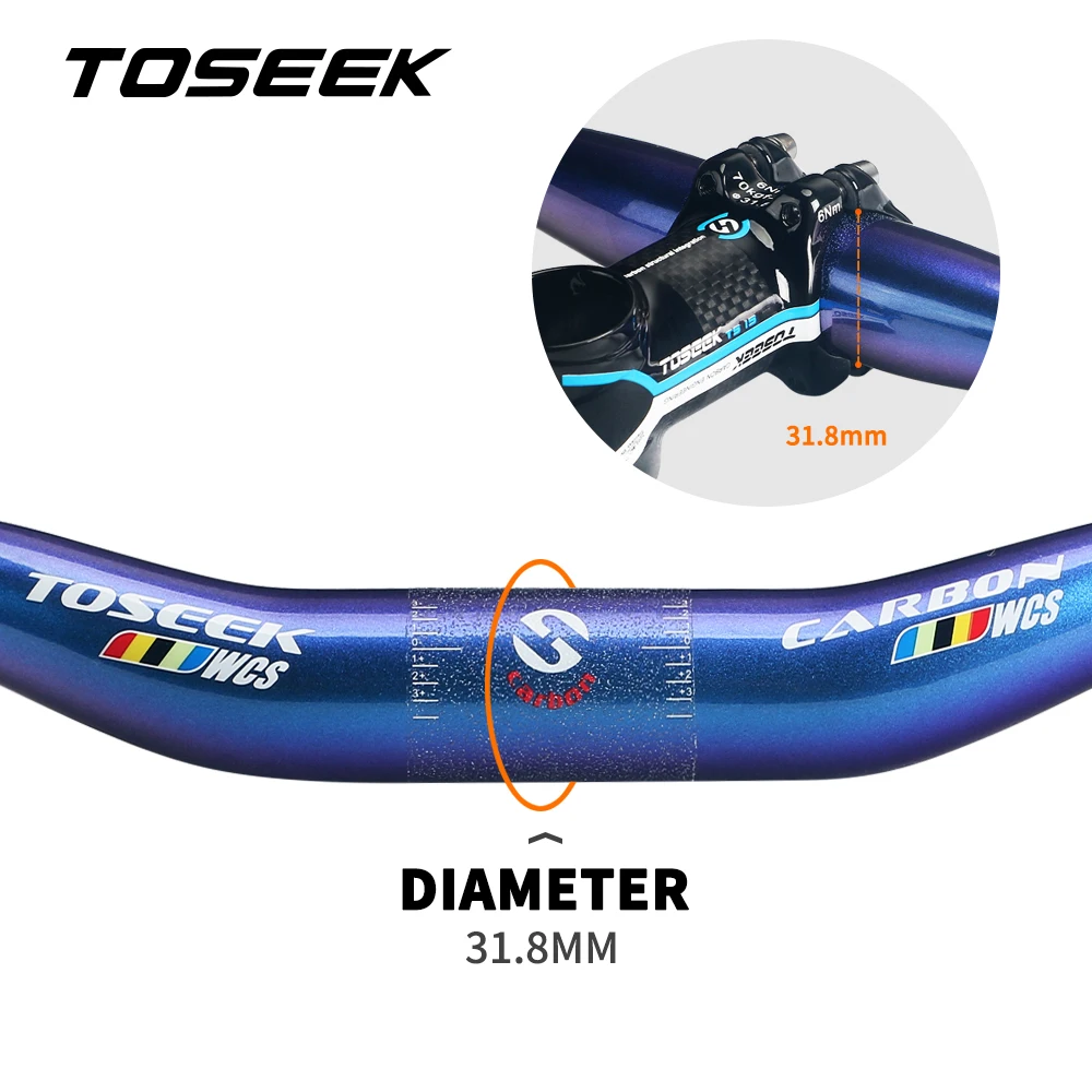 TOSEEK WCS Carbon Fiber Handlebar Bicycle MTB Handlebars for Stem Diameter 31.8mm Bike Mountain Bars Parts 580mm - 760mm