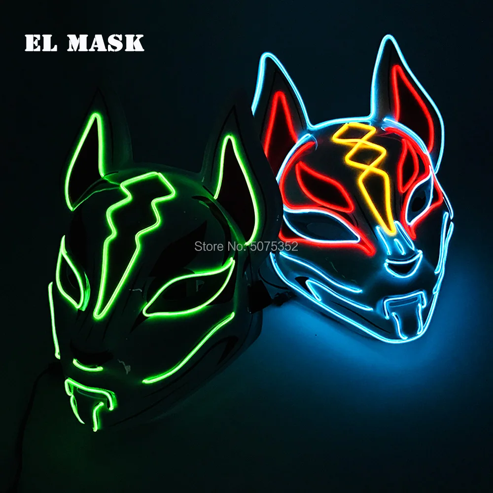 Anime Expro Decor Japanese Fox Mask Neon Led Light Cosplay Mask Halloween Rave Led Mask Dance DJ Payday Costume Props