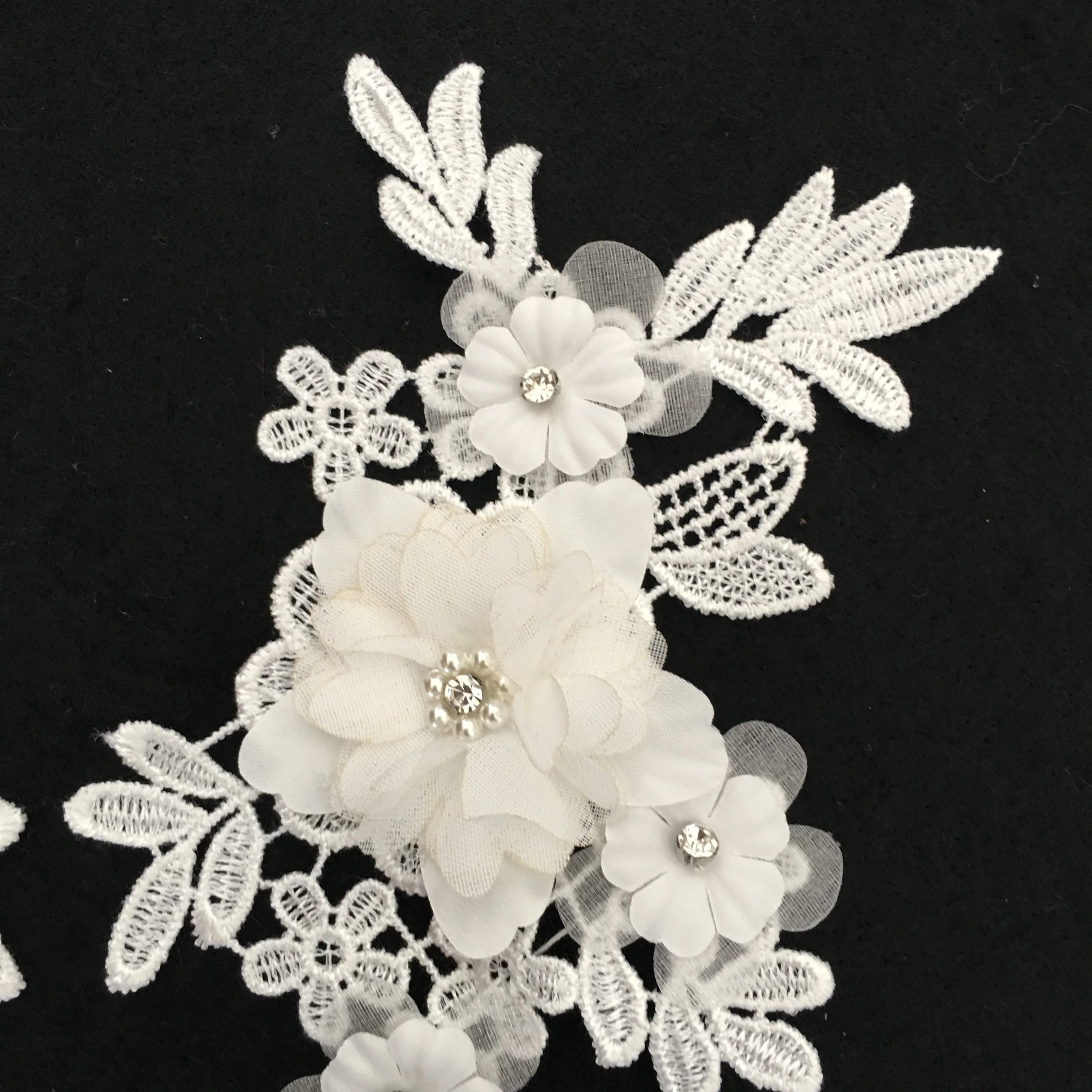 White 3D three-dimensional flower decoration ABC pearl rhinestone embroidery lace applique dress sewing DIY supplies accessories