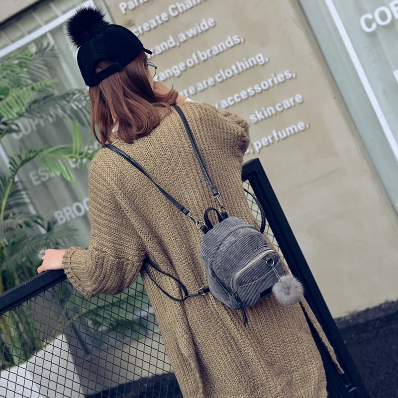 Women Mini Backpack Corduroy Small Crossbody Bag For Teenage Girl Striped Soft Cloth Fabric Shoulder Bag Ladies Kids Phone Purse