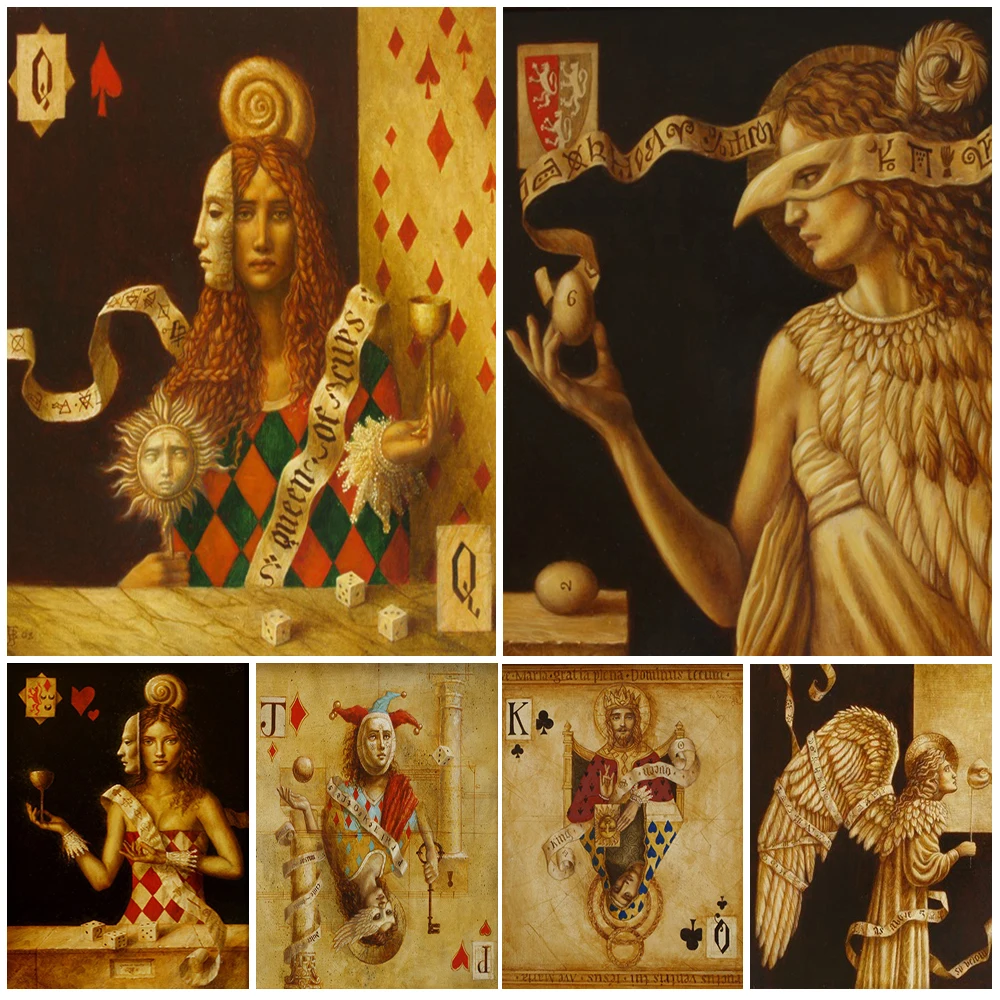 

Queen of Cups Poker Playing Cards Nordic Poster Wall Art Canvas Painting Wall Pictures For Living Room Home Decor Unframed