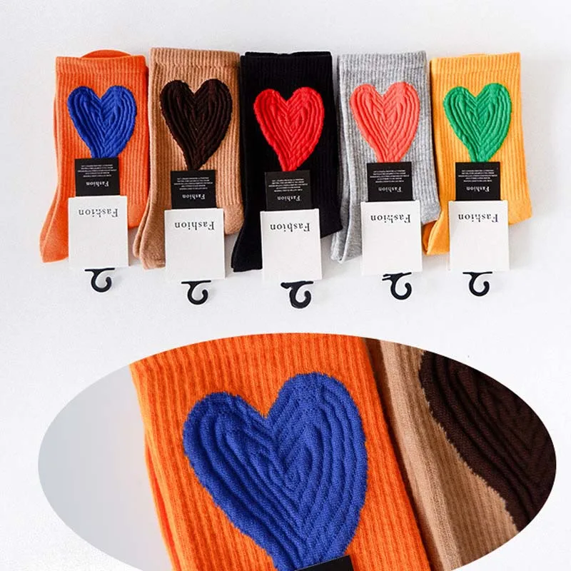 Tide Kawaii Korean style Women socks Love Heart Pattern Cute Campus Simple Basic Fresh Female Sokken Happy Socks Sweet Girls