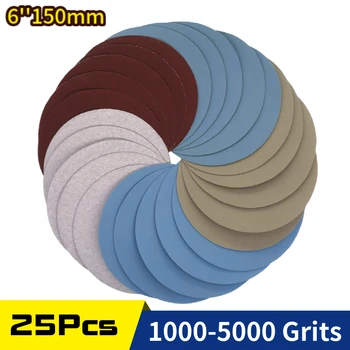 25 adet 6 inç 150MM akın zımpara ıslak kuru cırt cırt zımpara diski 1000 /2000 /3000/4000 5000 irmik zımpara parlatma