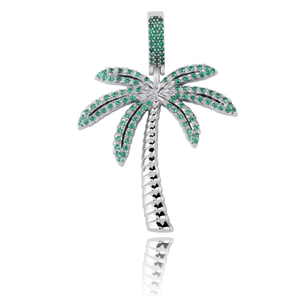 TOPGRILLZ Coconut Tree Iced Out Cubic Zircon Pendant& Necklace Gold Silver Color Plated Hip Hop Men\'s Jewelry