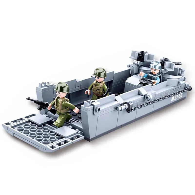 Sluban WW2 US Military Higgins Landing Craft Army Ship Warship Boat Building Blocks Kits Bricks Classic Model Kid Toys Boys Gift