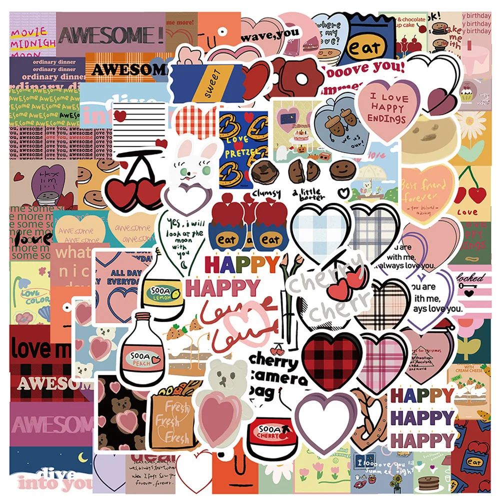 10/50/90PCS Cute Stationery Stickers Scrapbooking Diary Kawaii Heart Stickers Phone Decorative Graffiti Sticker Decal Kid Toy