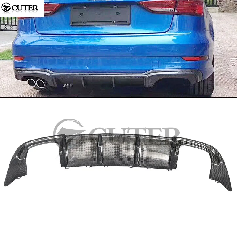 A3 Carbon Fiber Rear Bumper Diffuser Lip for Audi A3 Sline S3 Sedan Car Body Kit 16-up