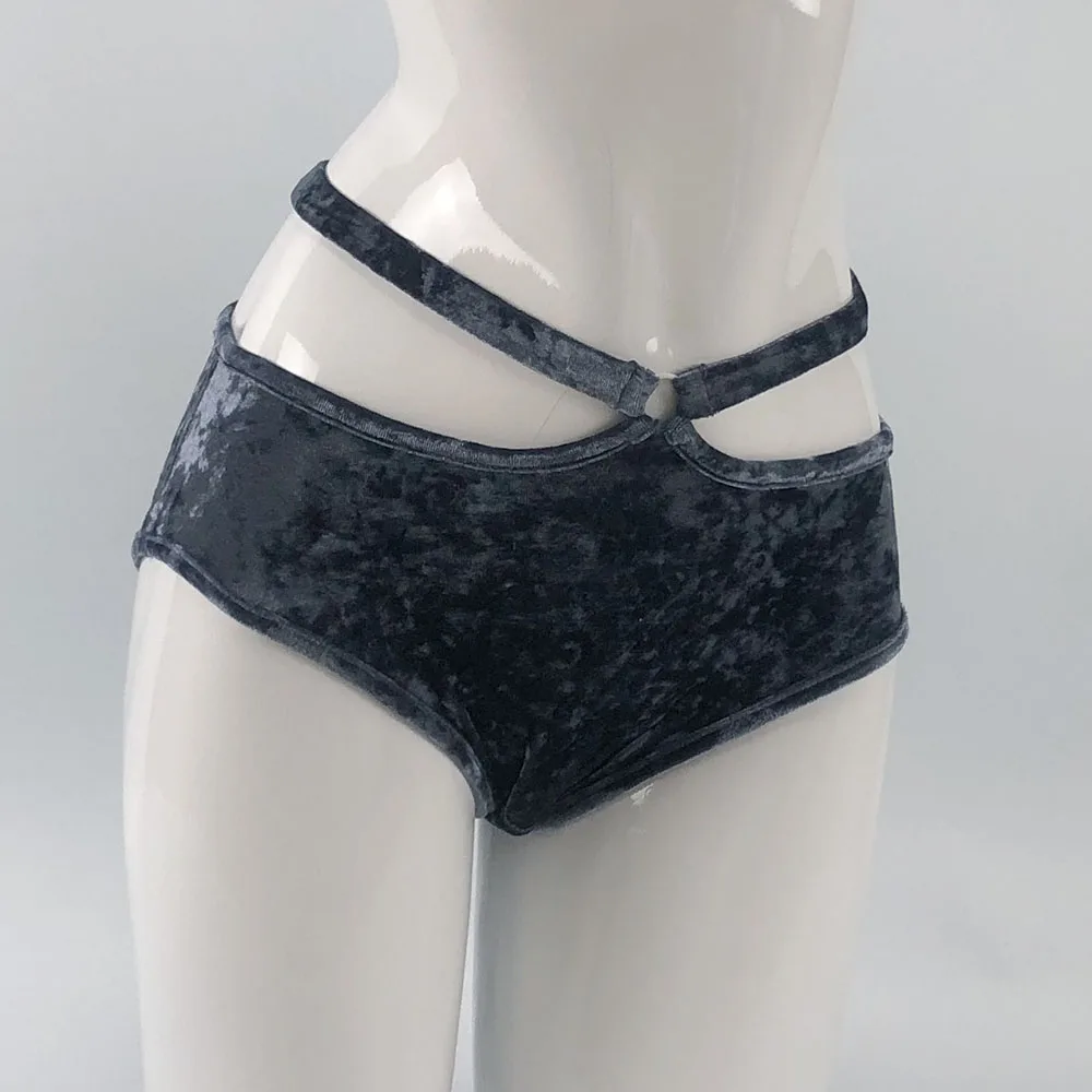 Hope&Win 2021 Newest Women\'s Pole Dance Clothing Velvet Asymetrical Crop Top Sexy Shorts Club Velvet Asymetrical Bottoms