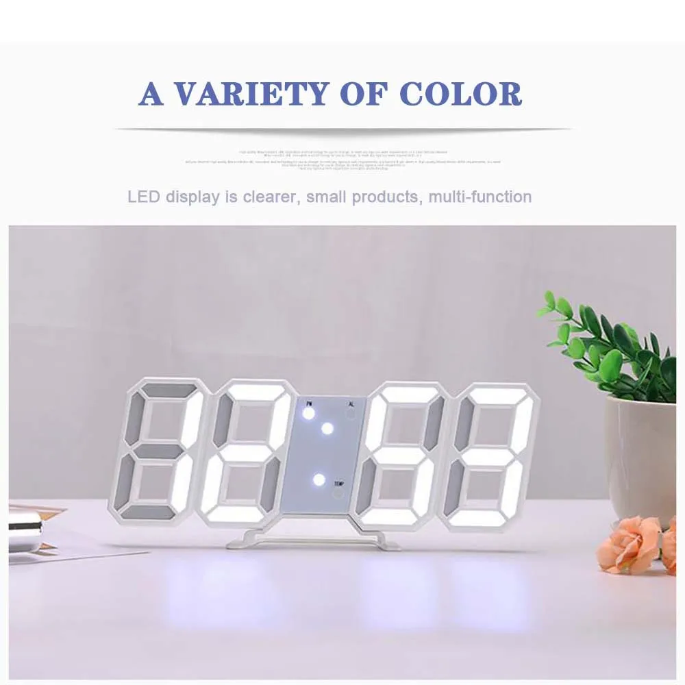 Wall Clock Digital Alarm Modern Kitchen Electronic Smart 3D USB Power Supply LED Time Date Temperature Display Desktop Bedroom