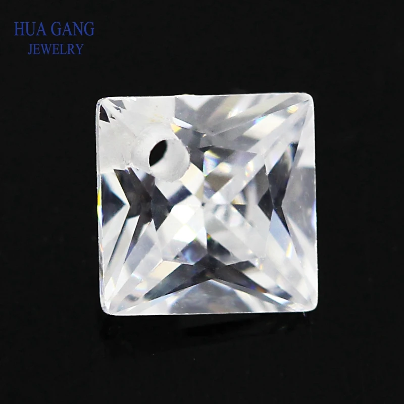 White Cubic Zirconia Stone Square Shape Loose Cz Stones Gems AAAAA With Hole For Jewerly Making 5x5~12x12 High Quality