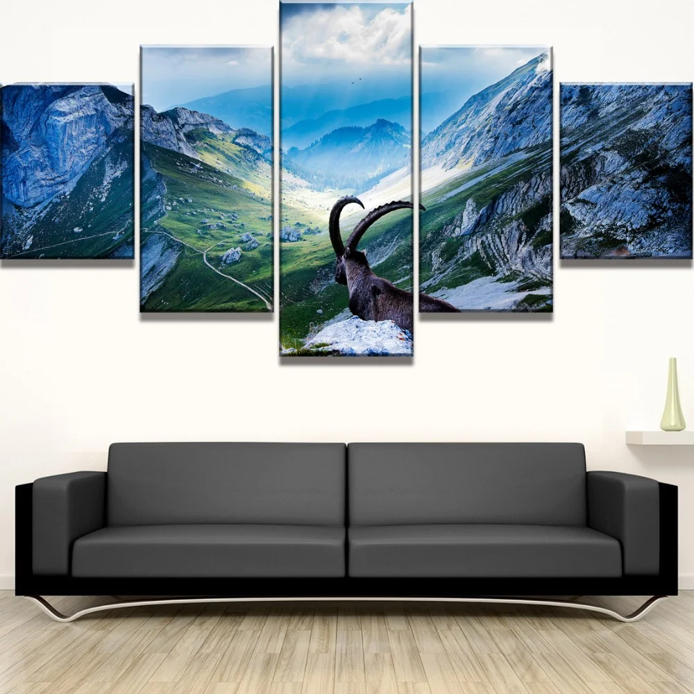 

Canvas Painting 5 Piece HD Print Bighorn Sheep Mountain View Animal Landscape Canvas Wall Art Home Decor For Living Room