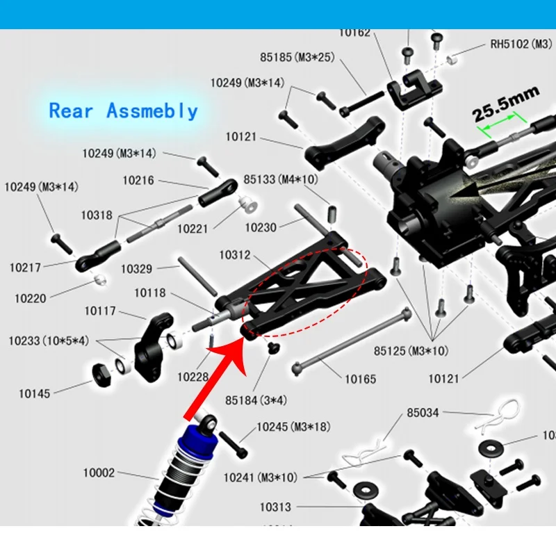 2pcs  Alloy Aluminum rear Lower Suspension Arm a-Arms For hobbyking FTX VANTAGE Vrx racing RH1016 RH1017，rc parts 10312 10928