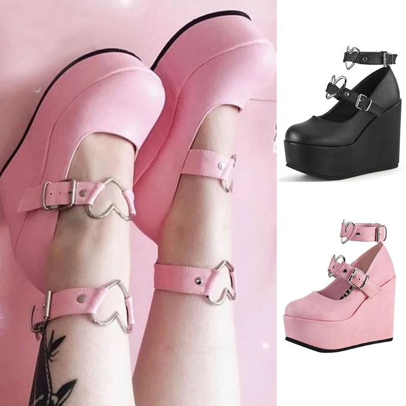 Donna Lolita carino donna pompe zeppe piattaforma tacchi alti pompe dolce gotico Cosplay scarpe donna Cosplay scarpe eleganti