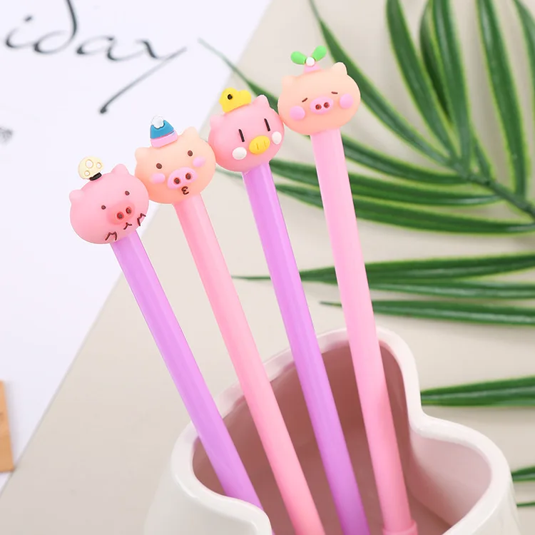 24 pcs Creative cartoon pig shape black gel pen cute student exam stationery kawaii school supplies escolar material escolar