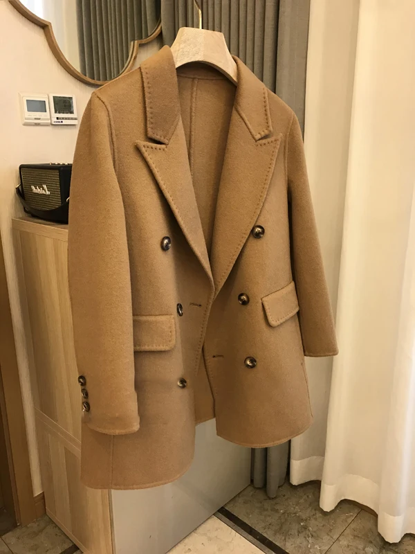 Blazer de lana de doble cara para mujer, ropa de abrigo cálida informal, doble botonadura, otoño e invierno, nuevo