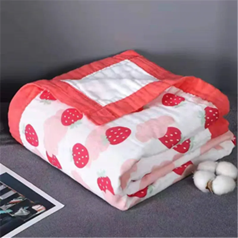 6 Layers Bamboo Cotton Print Baby Receiving Blanket Infant Swaddle Wrap Blanket Sleeping Warm Quilt Bed Cover Muslin Baby Blanke