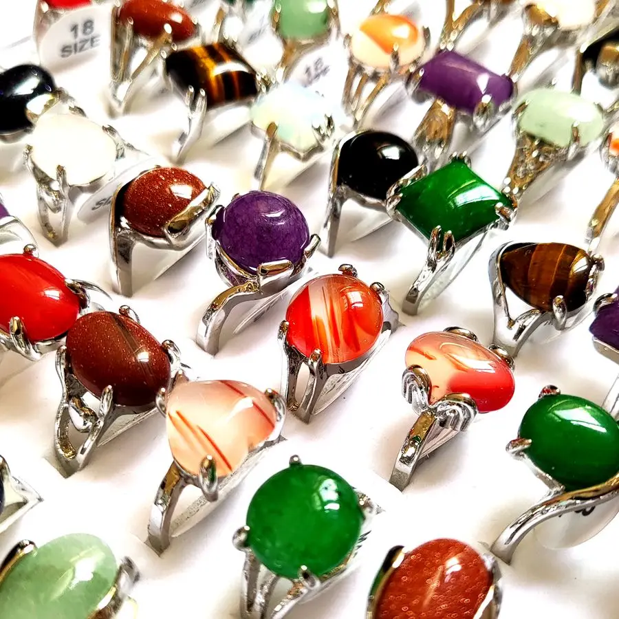 12pcs/lot المرأة سحر الدائري الفضة مطلي الملونة الحجر الطبيعي خواتم خمر هدايا مجوهرات الزفاف #3