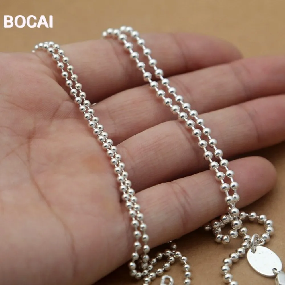 BOCAI Real S925 Silver Jewelry Kroll Cross Sweater Chain 3mm Long Fashion All-Match Necklace for Men and Women Wholesale