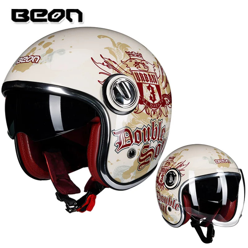 BEON B108A motorcycle helmet beon 3/4 open face dual lens visor vintage helmets retro casque Moto Casque Casco Capacete