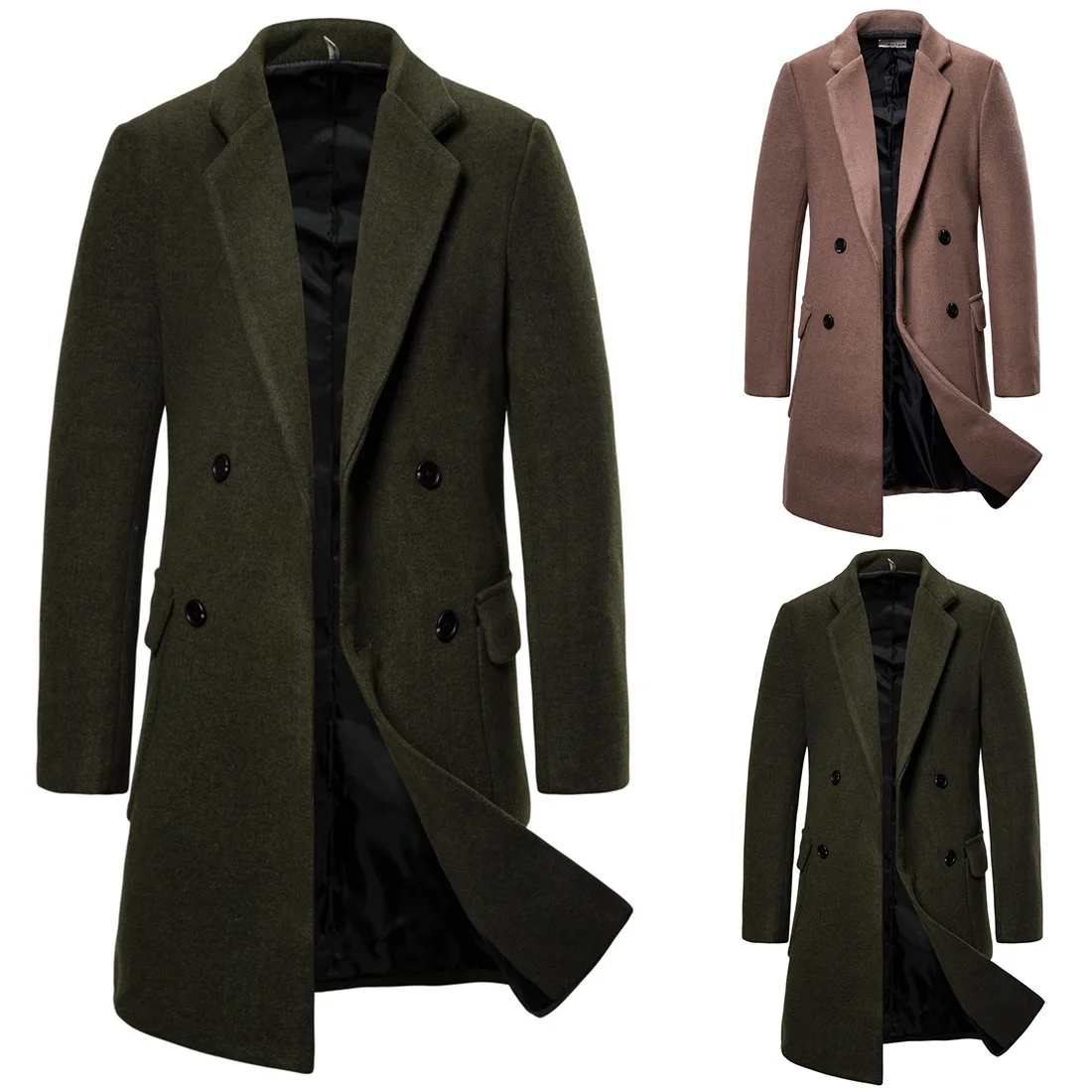 

Autumn and winter new double-breasted casual woolen coat men's woolen trench coat YF24