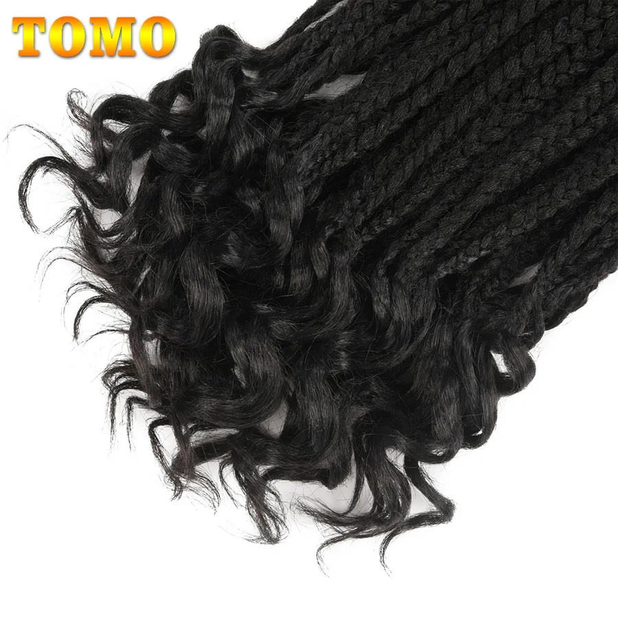 TOMO Box trecce capelli all'uncinetto 14 18 24 pollici 3X dea Box trecce trecce all'uncinetto con estremità ricci Ombre capelli intrecciati sintetici