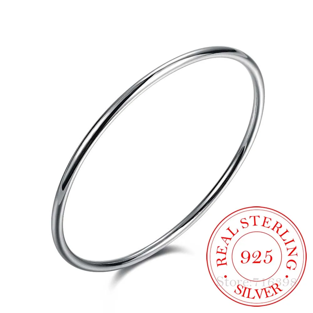 

925 Sterling Solid Silver Bracelet Fashion Personality Simple Smooth Bangles For Women Wedding Engagement Jewelry