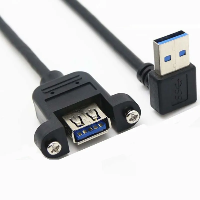 USB 3.0 Female Panel Mount to USB 3.0 Male 90 Degree Up & Down & Left & Right Angle Extension Cable for Computer Host 0.3m/0.5m