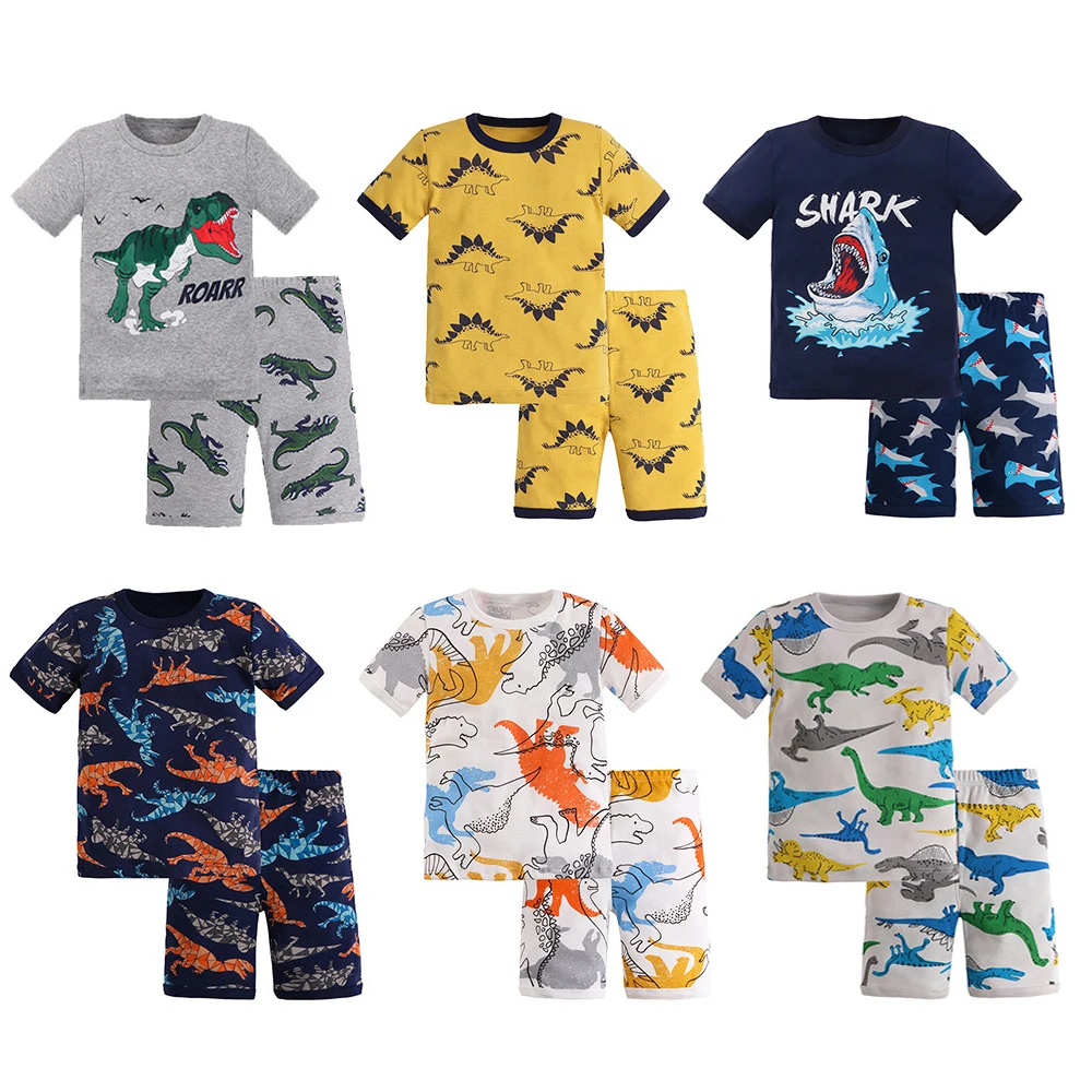 Summer Children's Cotton Silk Short Sleeve Shorts Housewear Pajamas Boys' Children's Thin Cotton Silk Air Conditioning Clothes